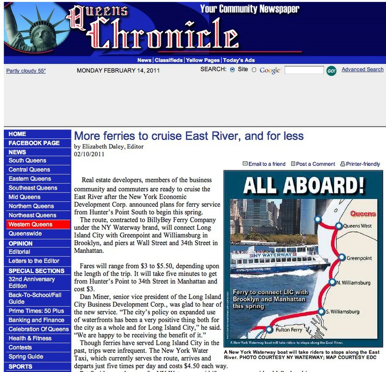 Queens Chronicle Website Daily Links: Ferries For Everyone